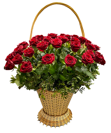 Фото товара «51 роза красная в корзине»