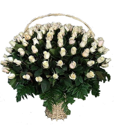 Фото товара «Белые розы в корзине»