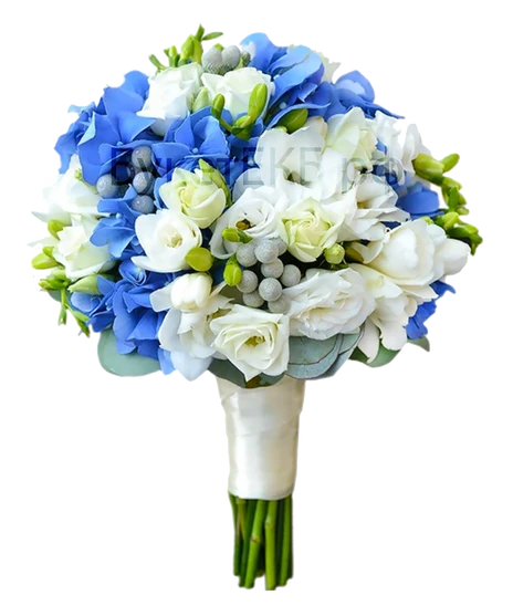 Бело-голубой букет невесты из гортензий купить в Екатеринбурге - БукетЕкб
