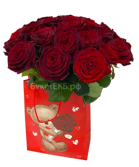 Бордовые розы в пакете